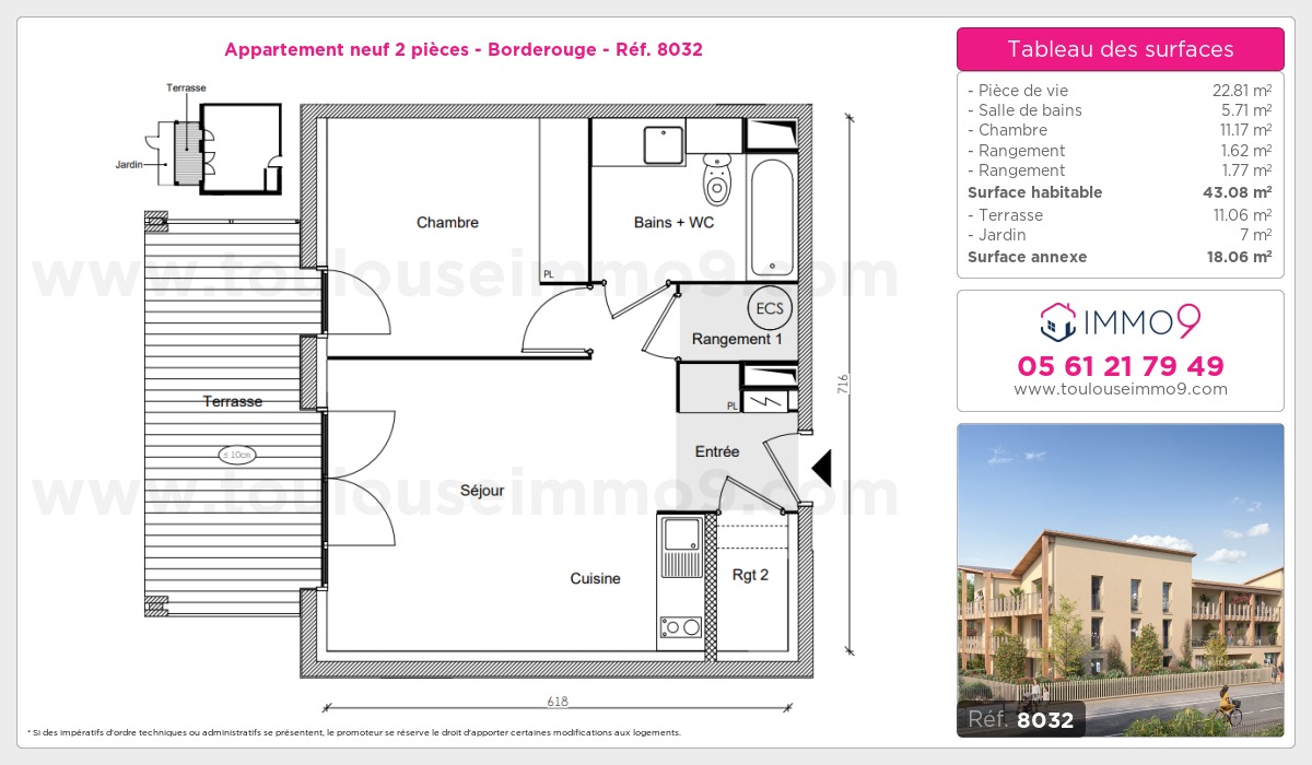 Plan et surfaces, Programme neuf Toulouse : Borderouge Référence n° 8032
