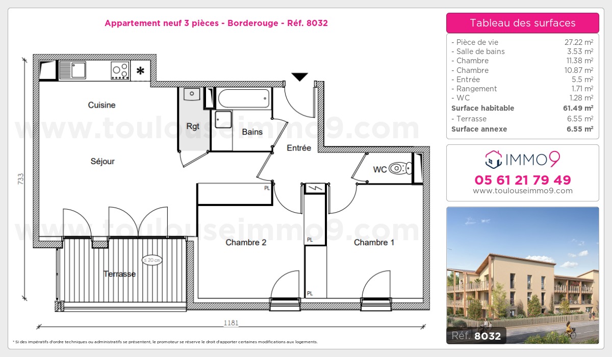 Plan et surfaces, Programme neuf Toulouse : Borderouge Référence n° 8032