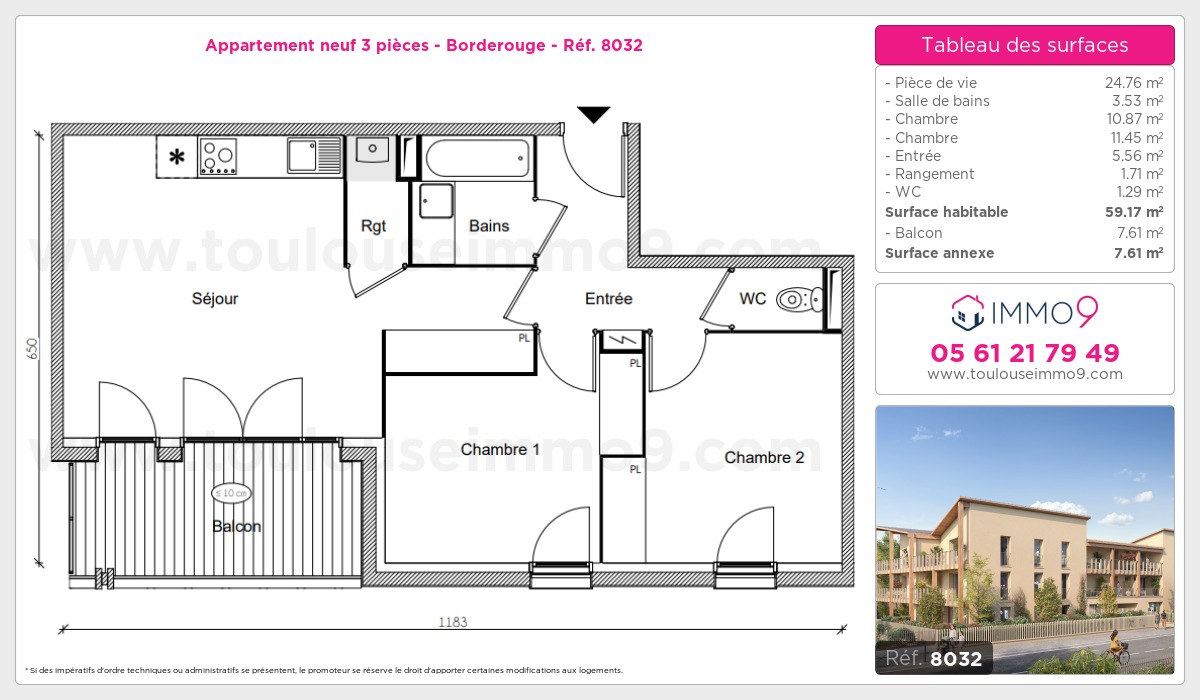 Plan et surfaces, Programme neuf Toulouse : Borderouge Référence n° 8032