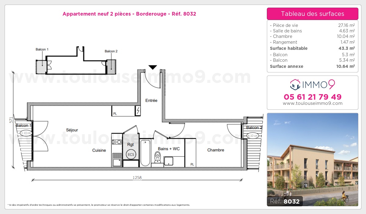 Plan et surfaces, Programme neuf Toulouse : Borderouge Référence n° 8032