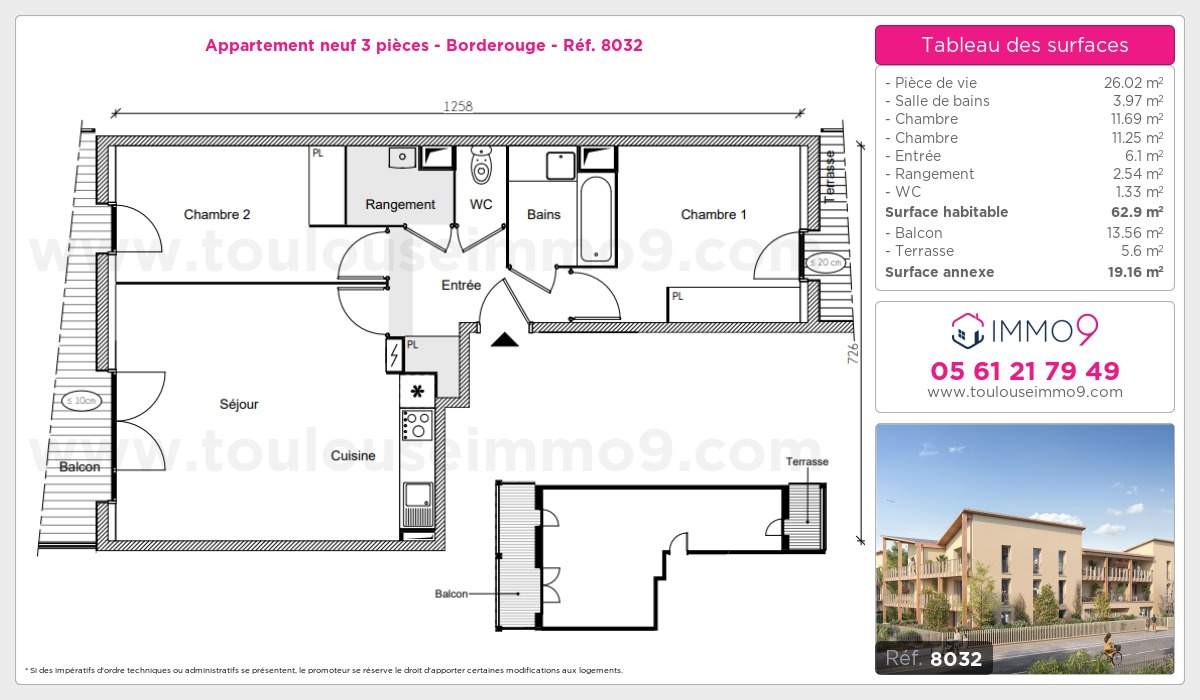 Plan et surfaces, Programme neuf Toulouse : Borderouge Référence n° 8032