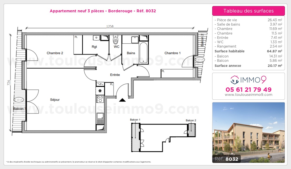 Plan et surfaces, Programme neuf Toulouse : Borderouge Référence n° 8032