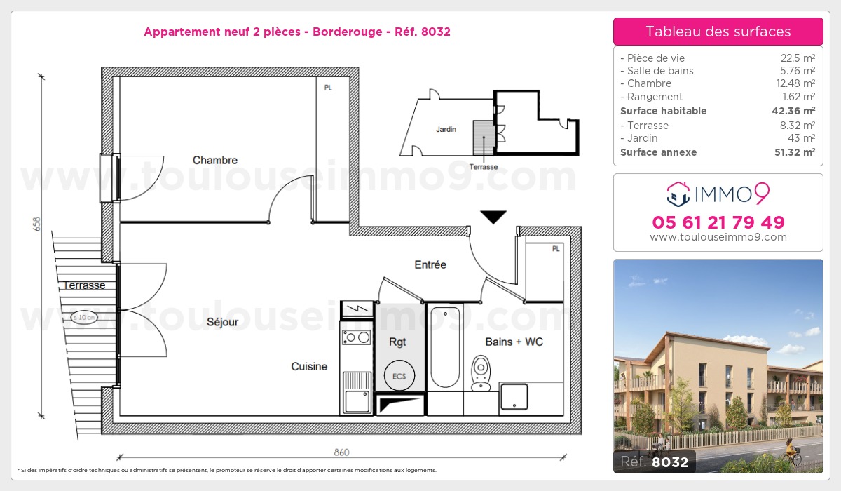 Plan et surfaces, Programme neuf Toulouse : Borderouge Référence n° 8032