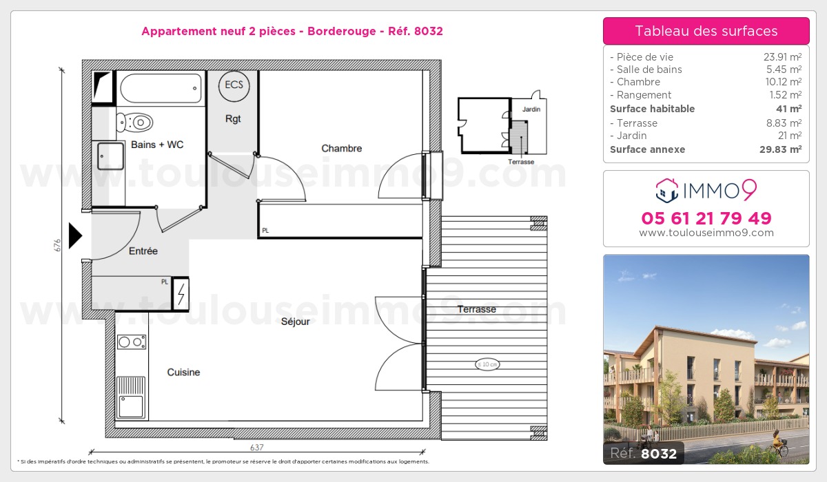 Plan et surfaces, Programme neuf Toulouse : Borderouge Référence n° 8032
