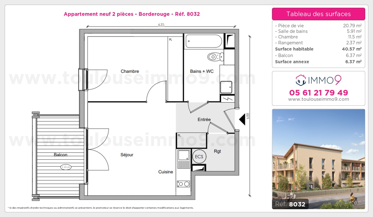 Plan et surfaces, Programme neuf Toulouse : Borderouge Référence n° 8032