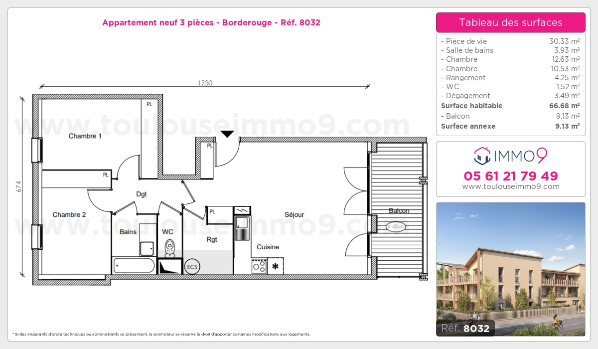 Plan et surfaces, Programme neuf Toulouse : Borderouge Référence n° 8032