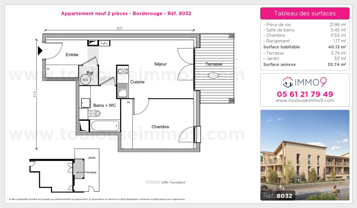 Plan et surfaces, Programme neuf Toulouse : Borderouge Référence n° 8032
