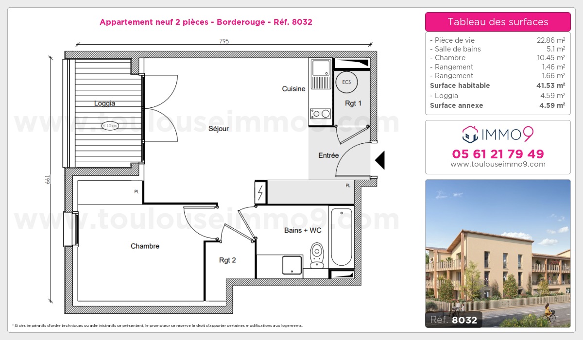 Plan et surfaces, Programme neuf Toulouse : Borderouge Référence n° 8032
