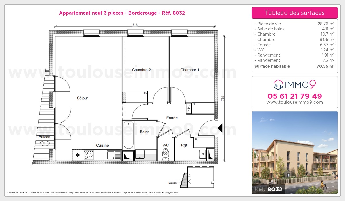 Plan et surfaces, Programme neuf Toulouse : Borderouge Référence n° 8032