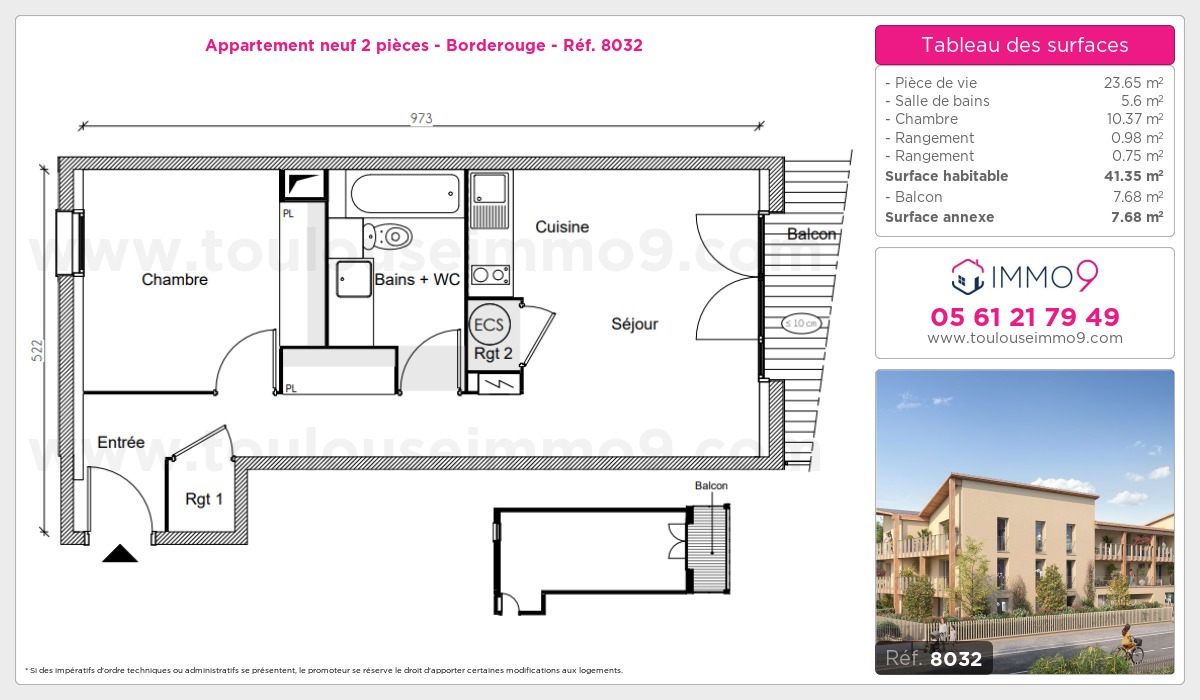 Plan et surfaces, Programme neuf Toulouse : Borderouge Référence n° 8032