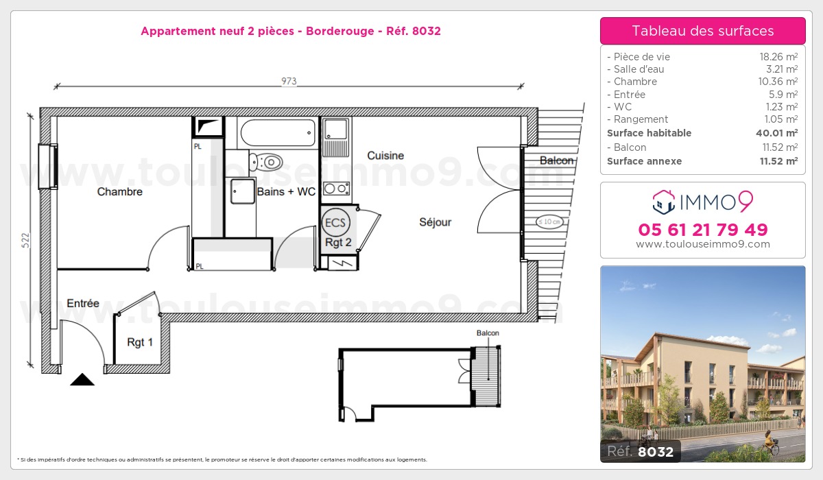 Plan et surfaces, Programme neuf Toulouse : Borderouge Référence n° 8032