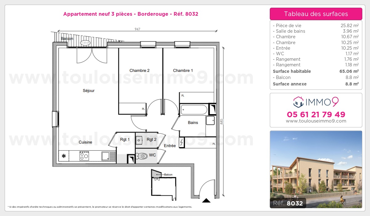 Plan et surfaces, Programme neuf Toulouse : Borderouge Référence n° 8032