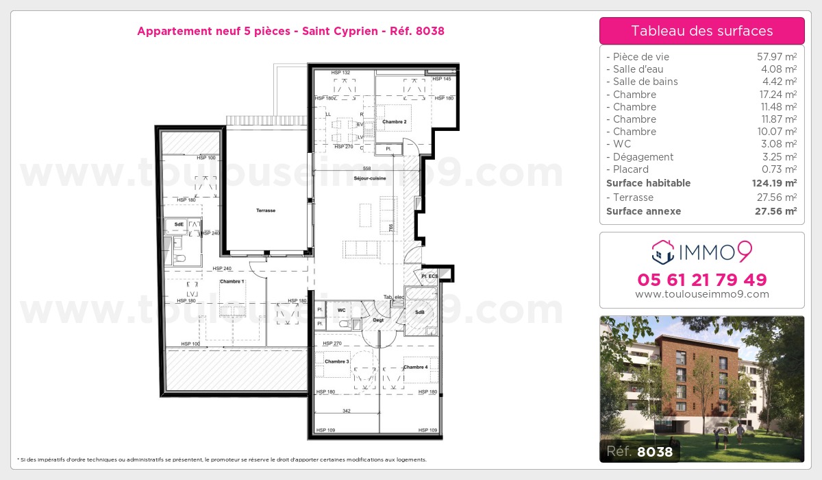 Plan et surfaces, Programme neuf Toulouse : Saint Cyprien Référence n° 8038