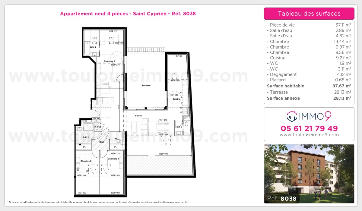 Plan et surfaces, Programme neuf Toulouse : Saint Cyprien Référence n° 8038