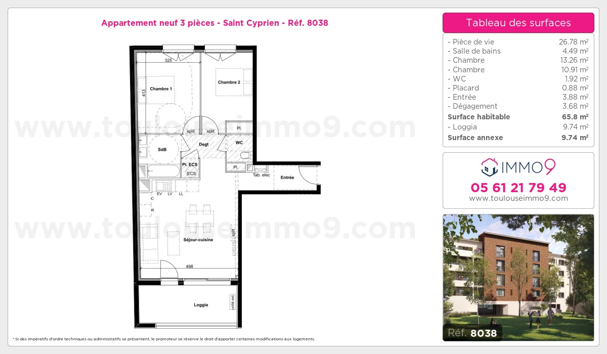 Plan et surfaces, Programme neuf Toulouse : Saint Cyprien Référence n° 8038
