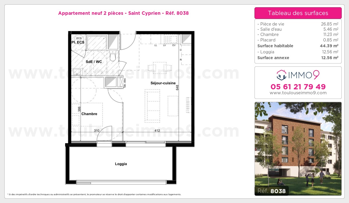 Plan et surfaces, Programme neuf Toulouse : Saint Cyprien Référence n° 8038