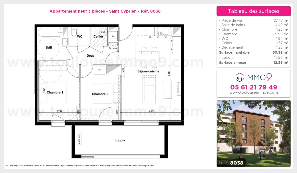 Plan et surfaces, Programme neuf Toulouse : Saint Cyprien Référence n° 8038