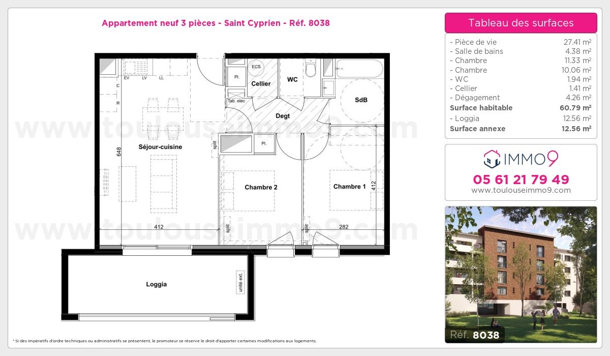 Plan et surfaces, Programme neuf Toulouse : Saint Cyprien Référence n° 8038