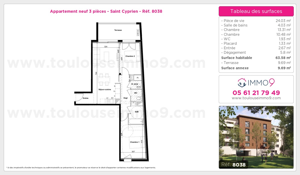 Plan et surfaces, Programme neuf Toulouse : Saint Cyprien Référence n° 8038