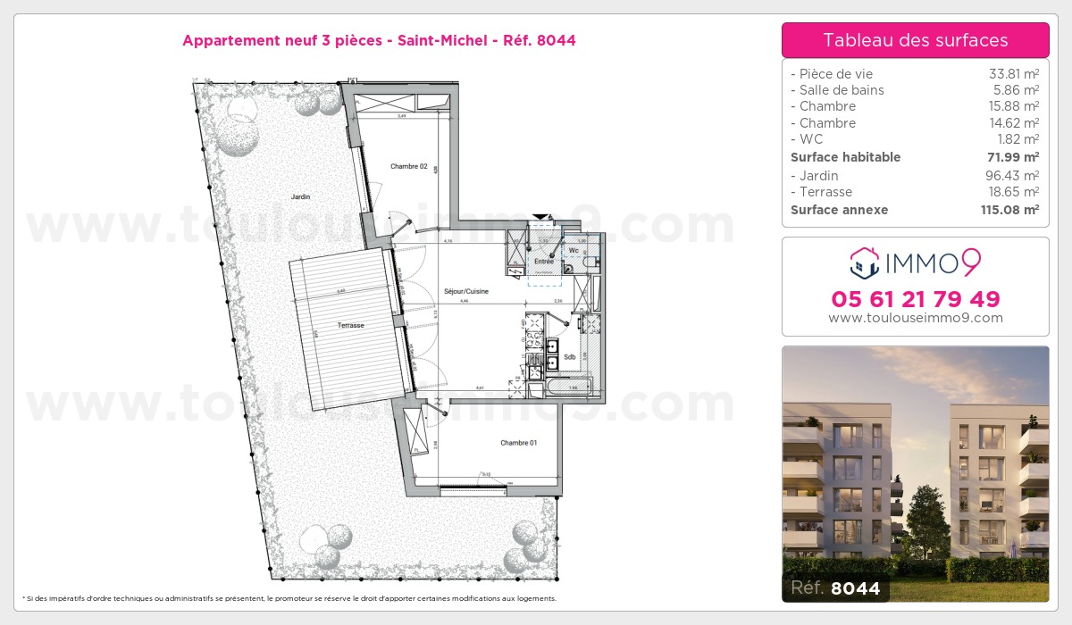 Plan et surfaces, Programme neuf Toulouse : Saint-Michel Référence n° 8044