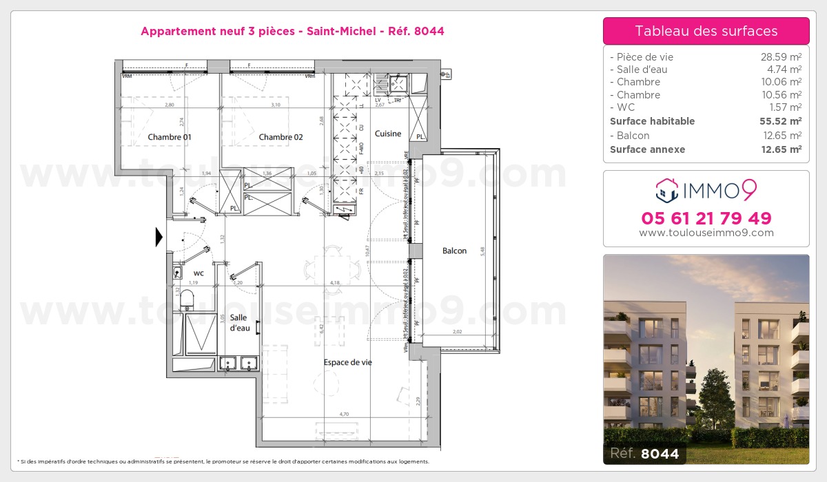 Plan et surfaces, Programme neuf Toulouse : Saint-Michel Référence n° 8044