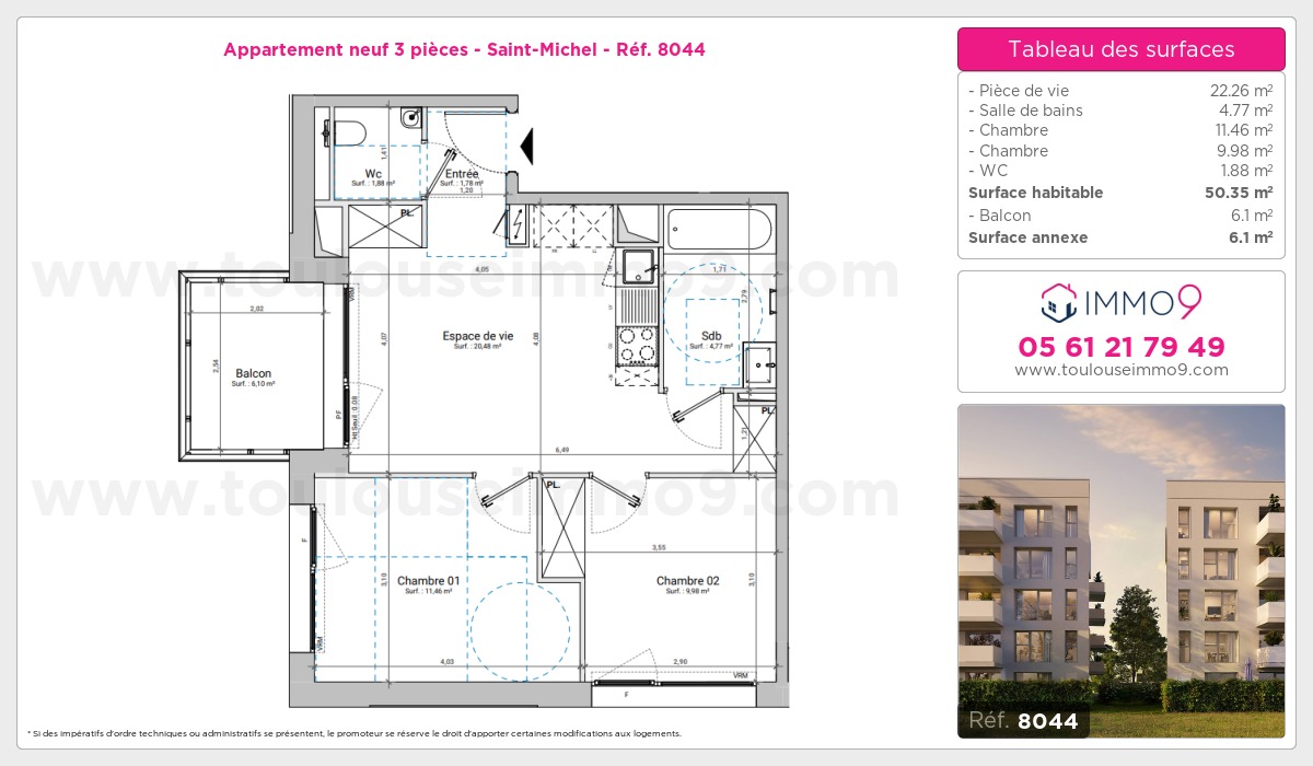 Plan et surfaces, Programme neuf Toulouse : Saint-Michel Référence n° 8044