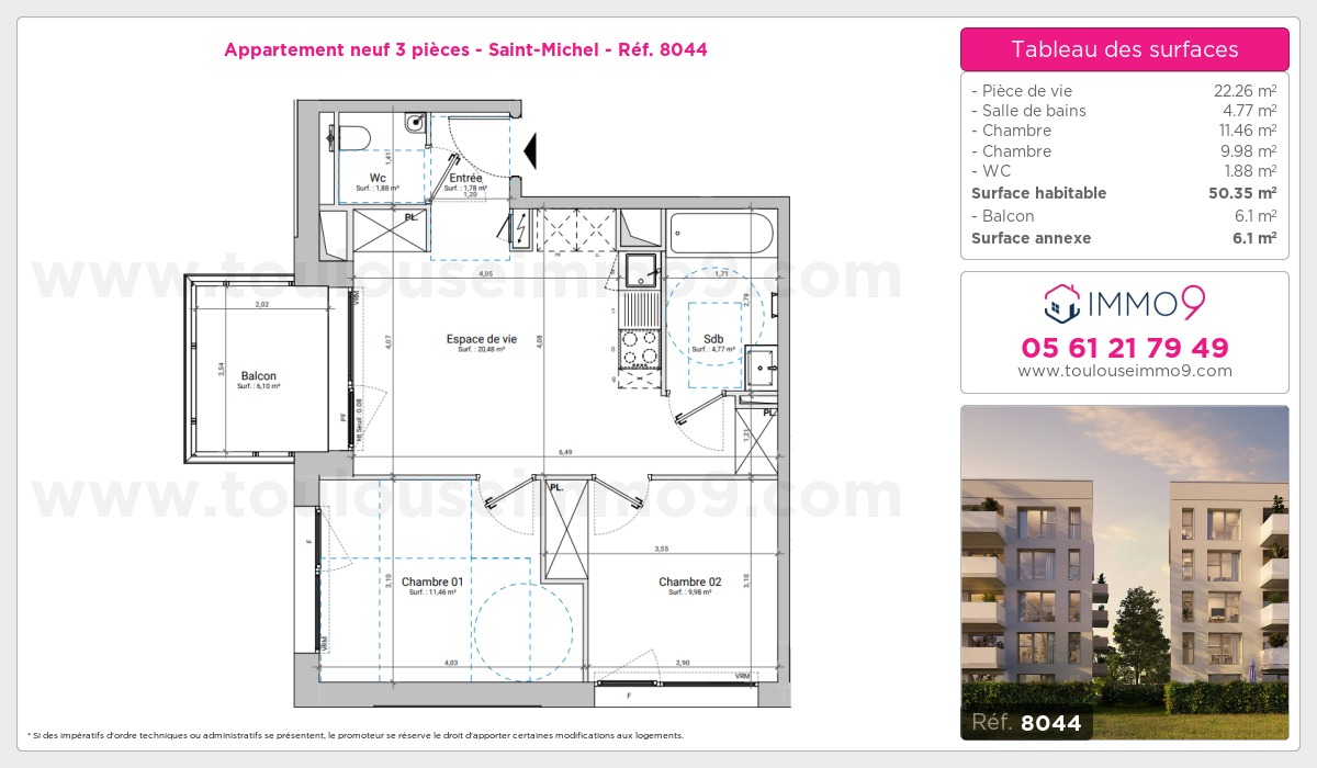 Plan et surfaces, Programme neuf Toulouse : Saint-Michel Référence n° 8044
