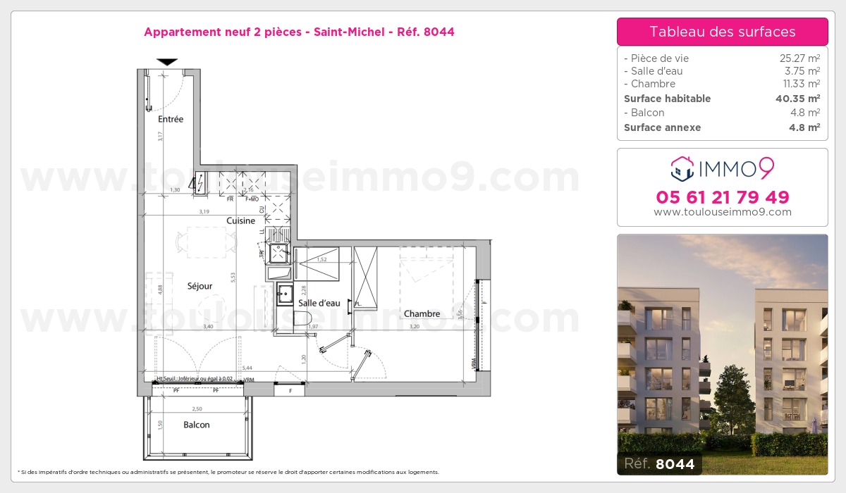 Plan et surfaces, Programme neuf Toulouse : Saint-Michel Référence n° 8044