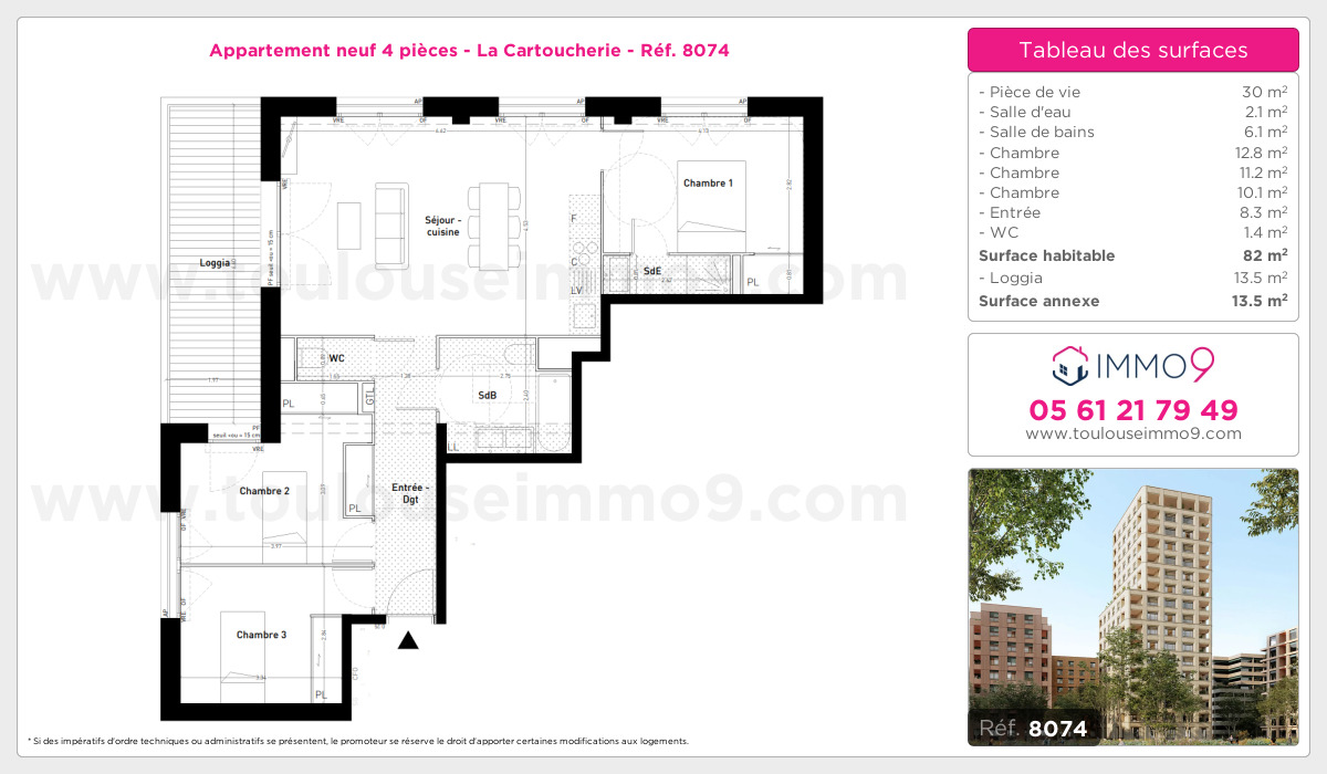 Plan et surfaces, Programme neuf Toulouse : Cartoucherie Référence n° 8074