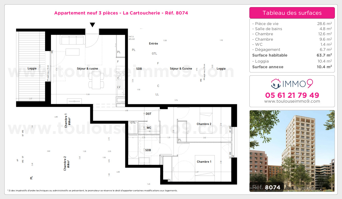 Plan et surfaces, Programme neuf Toulouse : Cartoucherie Référence n° 8074
