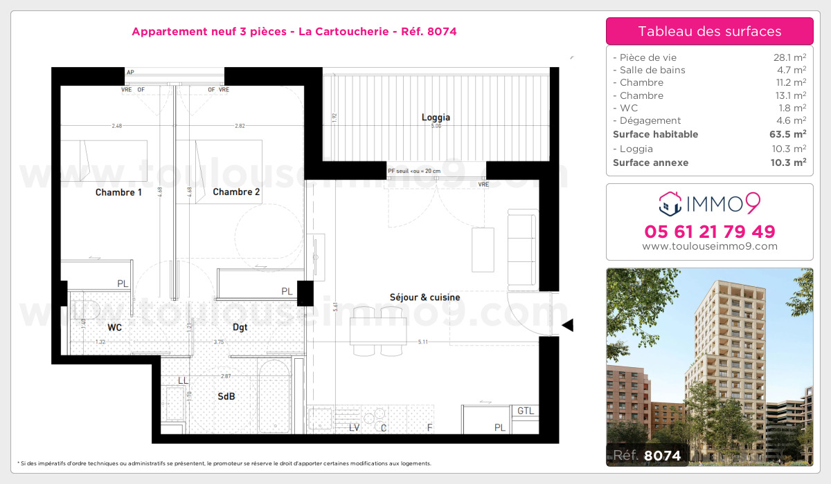Plan et surfaces, Programme neuf Toulouse : Cartoucherie Référence n° 8074