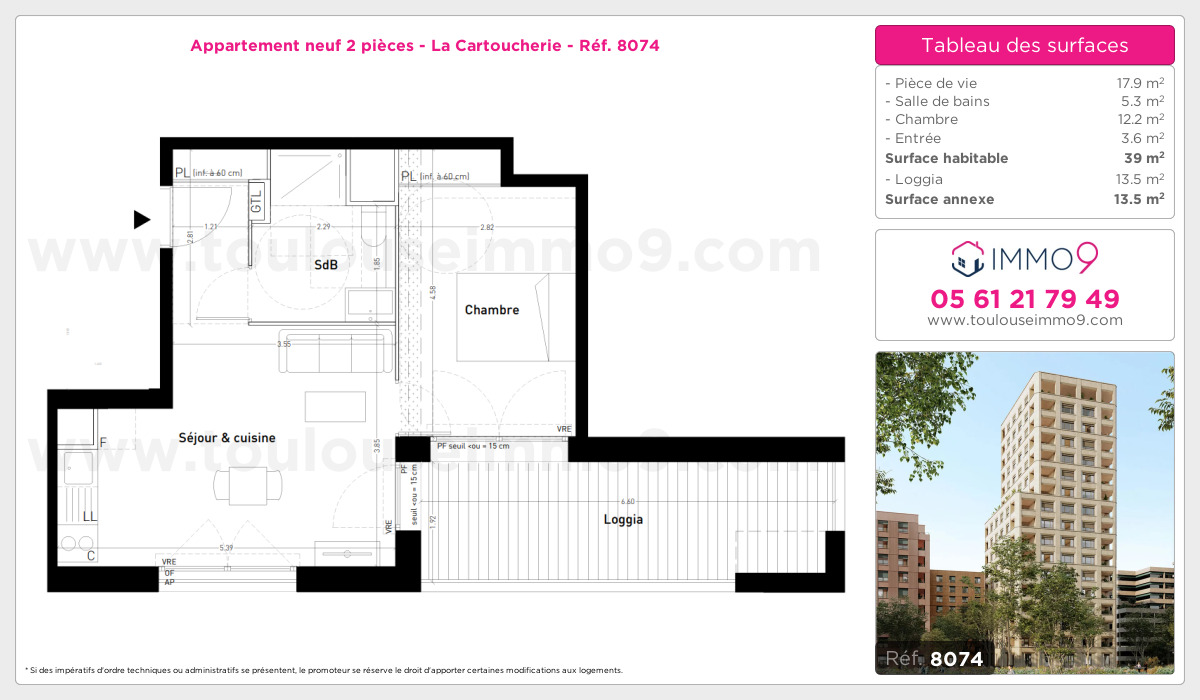 Plan et surfaces, Programme neuf Toulouse : Cartoucherie Référence n° 8074