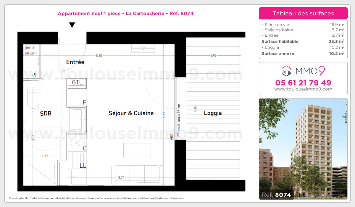 Plan et surfaces, Programme neuf Toulouse : Cartoucherie Référence n° 8074