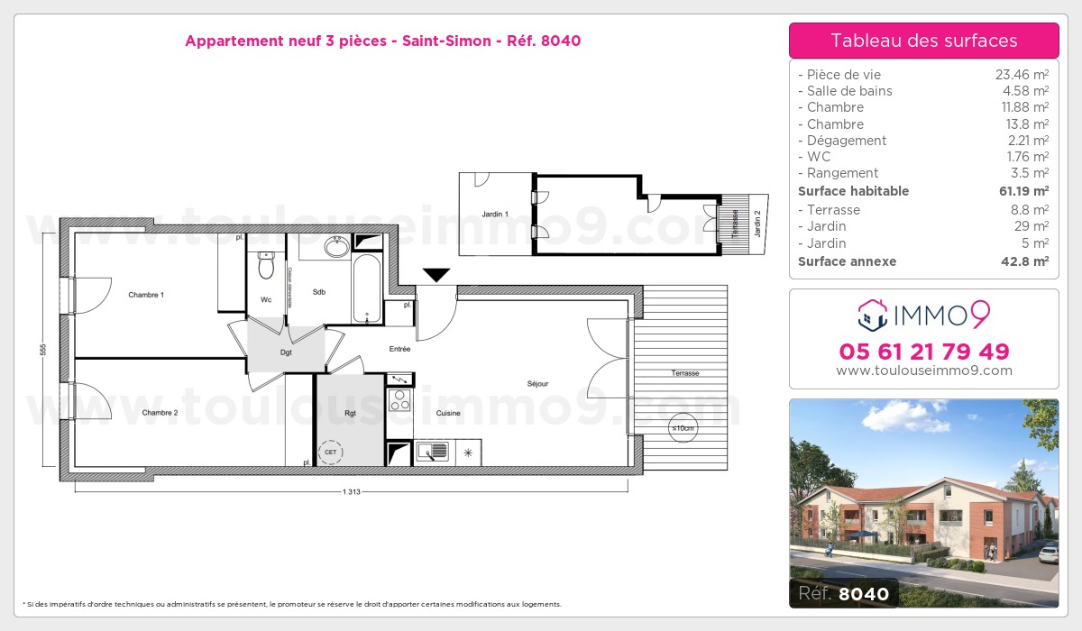 Plan et surfaces, Programme neuf Toulouse : Saint-Simon Référence n° 8040