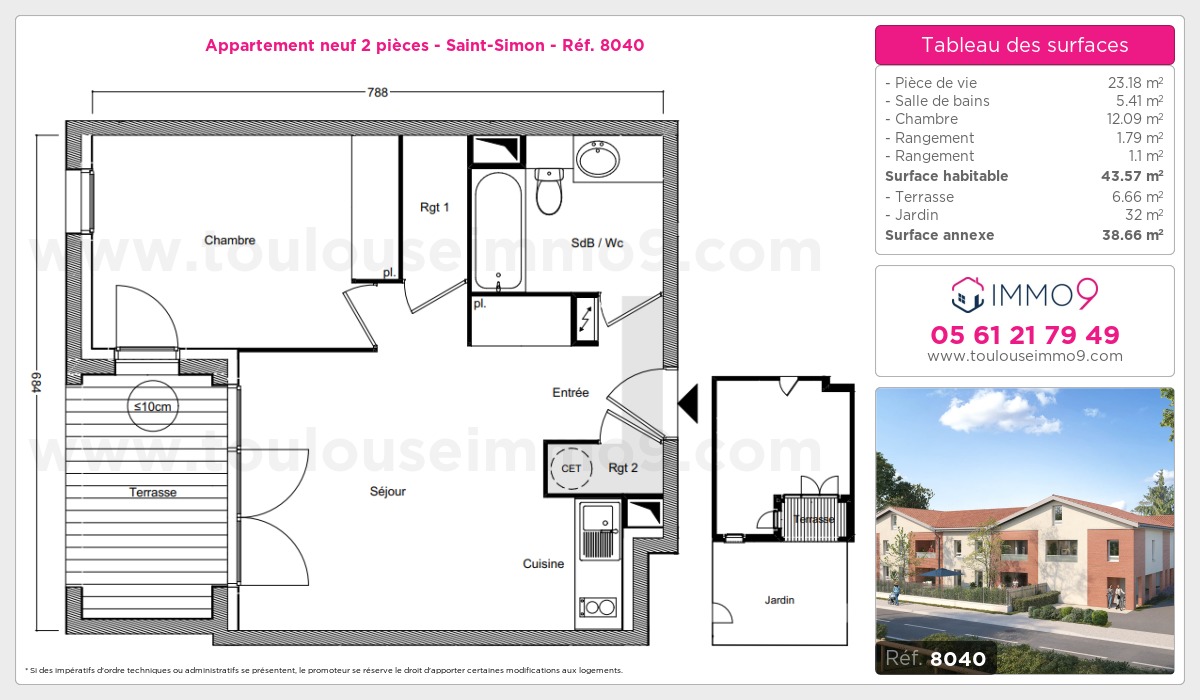 Plan et surfaces, Programme neuf Toulouse : Saint-Simon Référence n° 8040