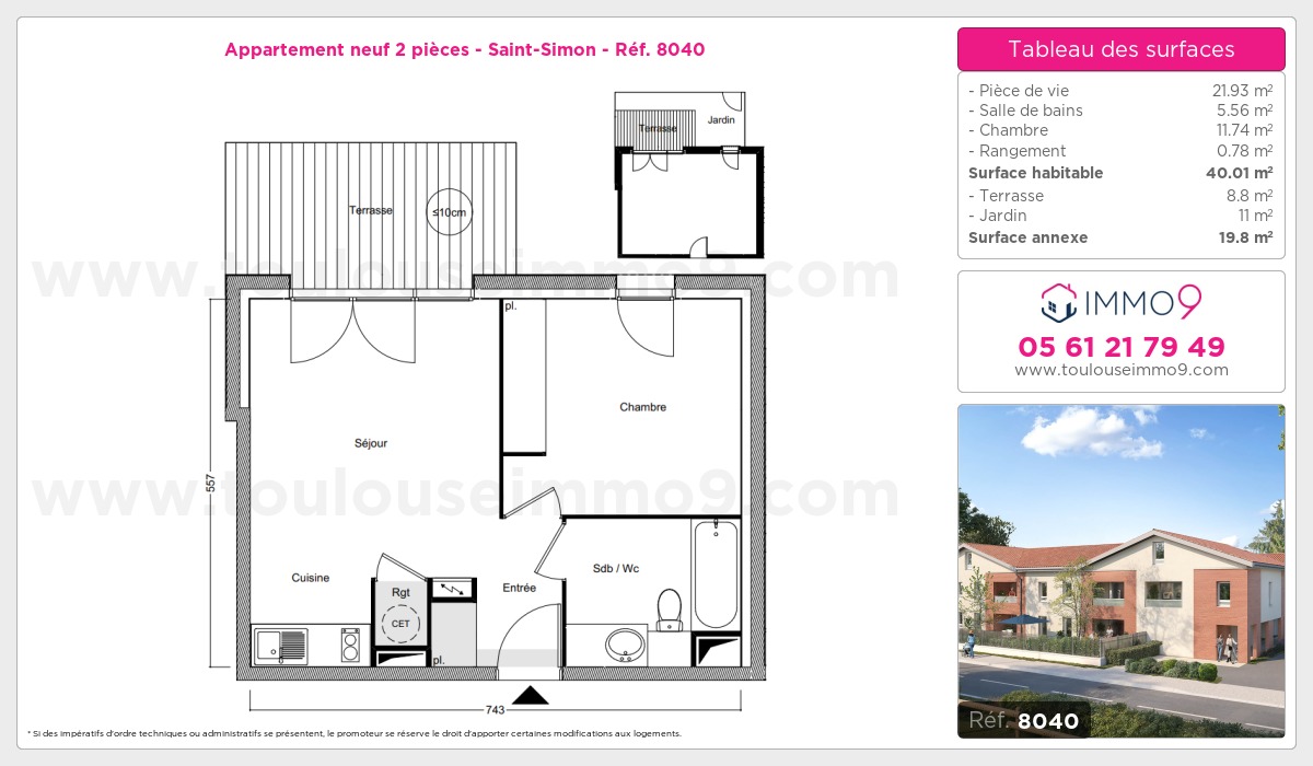 Plan et surfaces, Programme neuf Toulouse : Saint-Simon Référence n° 8040