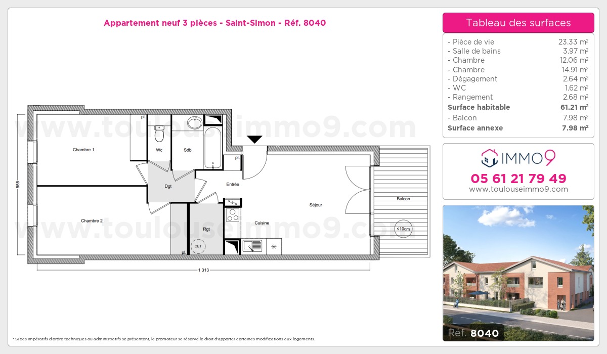 Plan et surfaces, Programme neuf Toulouse : Saint-Simon Référence n° 8040