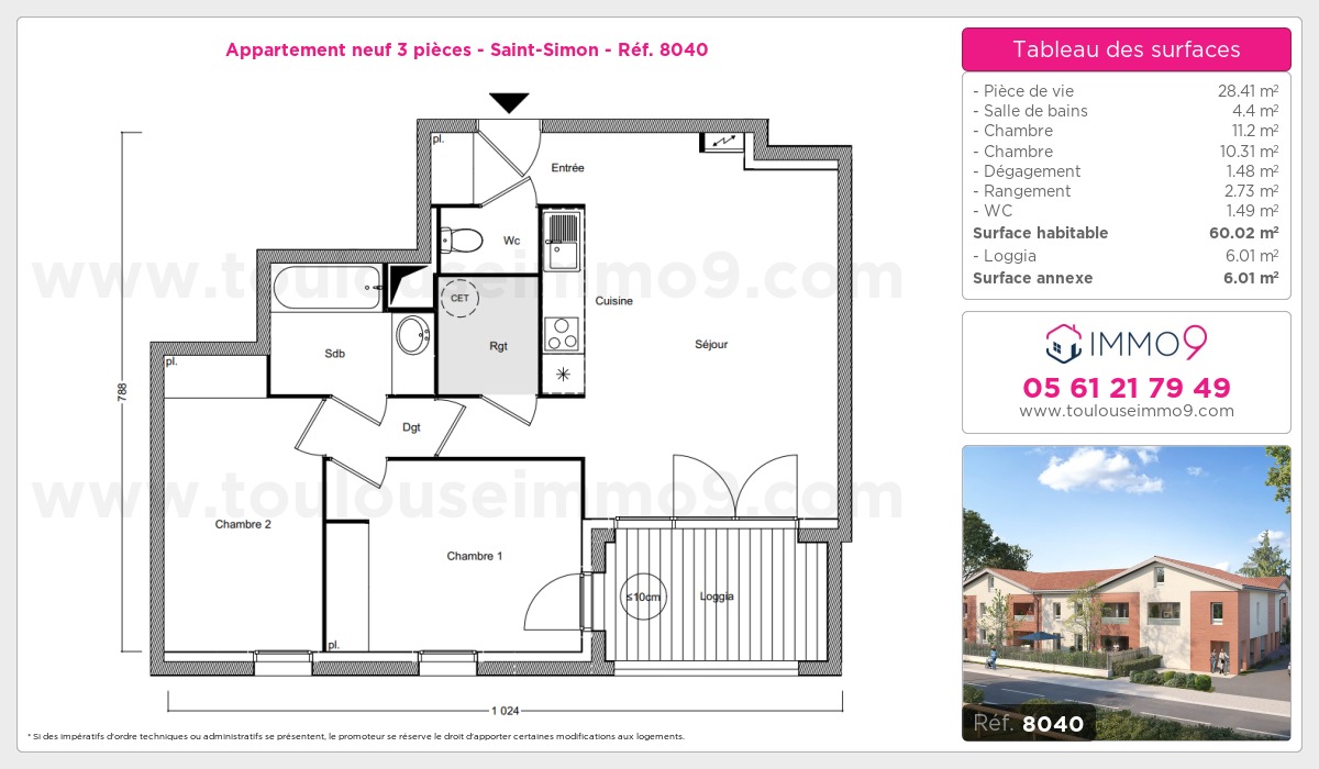 Plan et surfaces, Programme neuf Toulouse : Saint-Simon Référence n° 8040