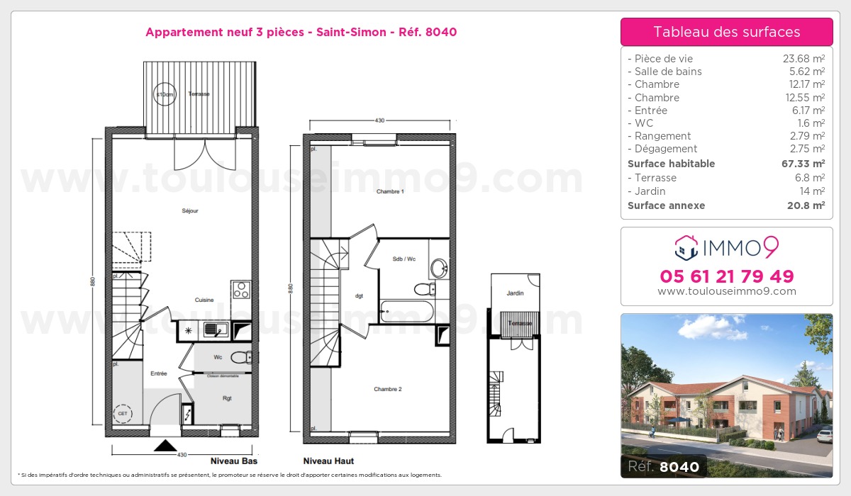 Plan et surfaces, Programme neuf Toulouse : Saint-Simon Référence n° 8040