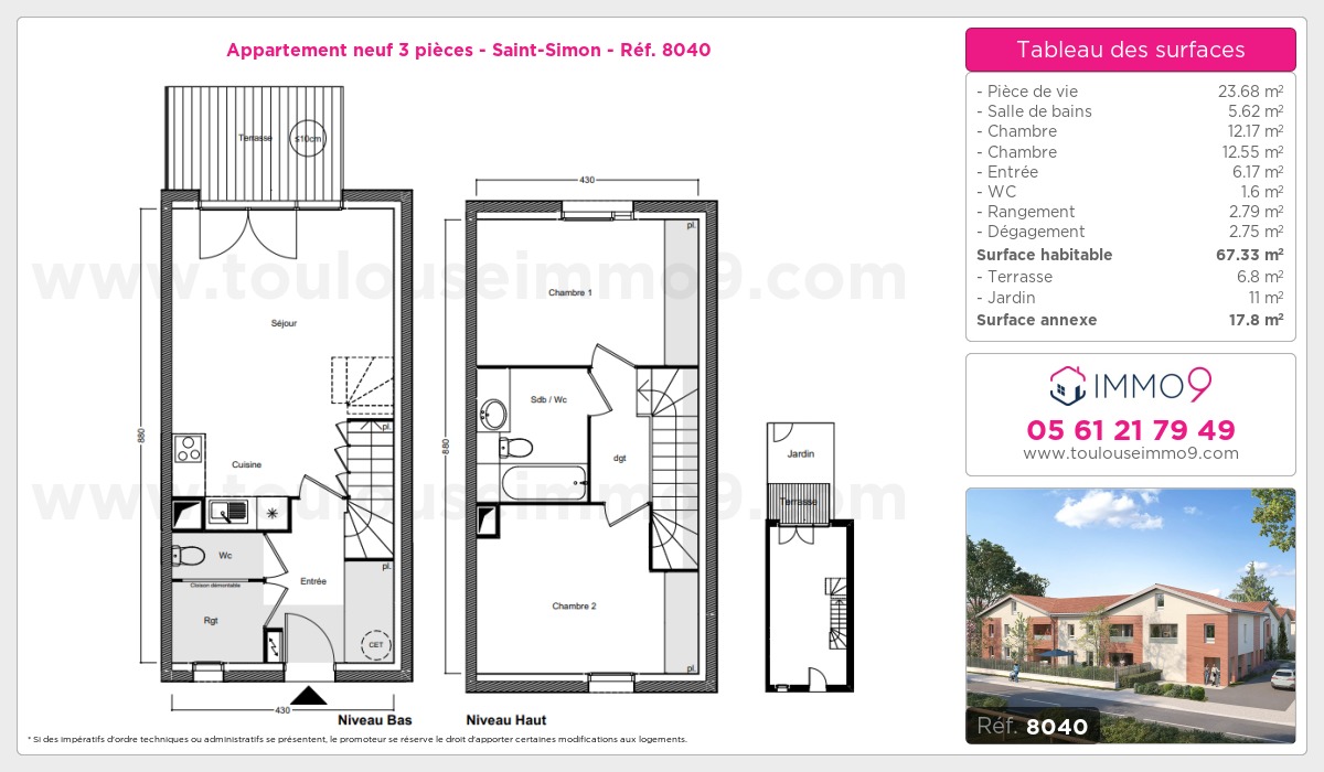 Plan et surfaces, Programme neuf Toulouse : Saint-Simon Référence n° 8040