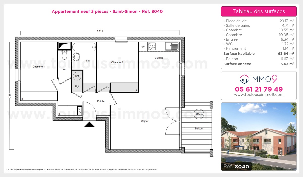 Plan et surfaces, Programme neuf Toulouse : Saint-Simon Référence n° 8040