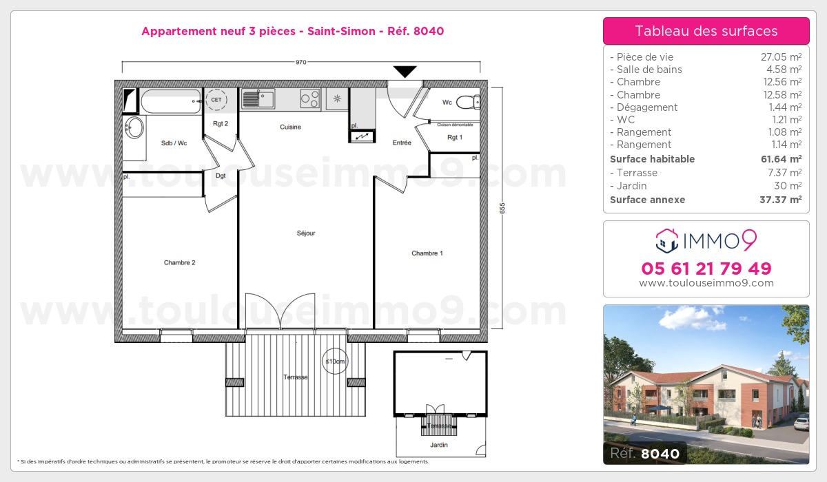 Plan et surfaces, Programme neuf Toulouse : Saint-Simon Référence n° 8040