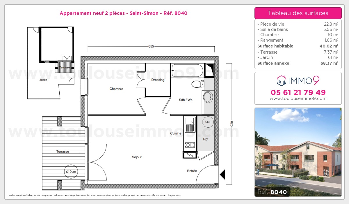 Plan et surfaces, Programme neuf Toulouse : Saint-Simon Référence n° 8040