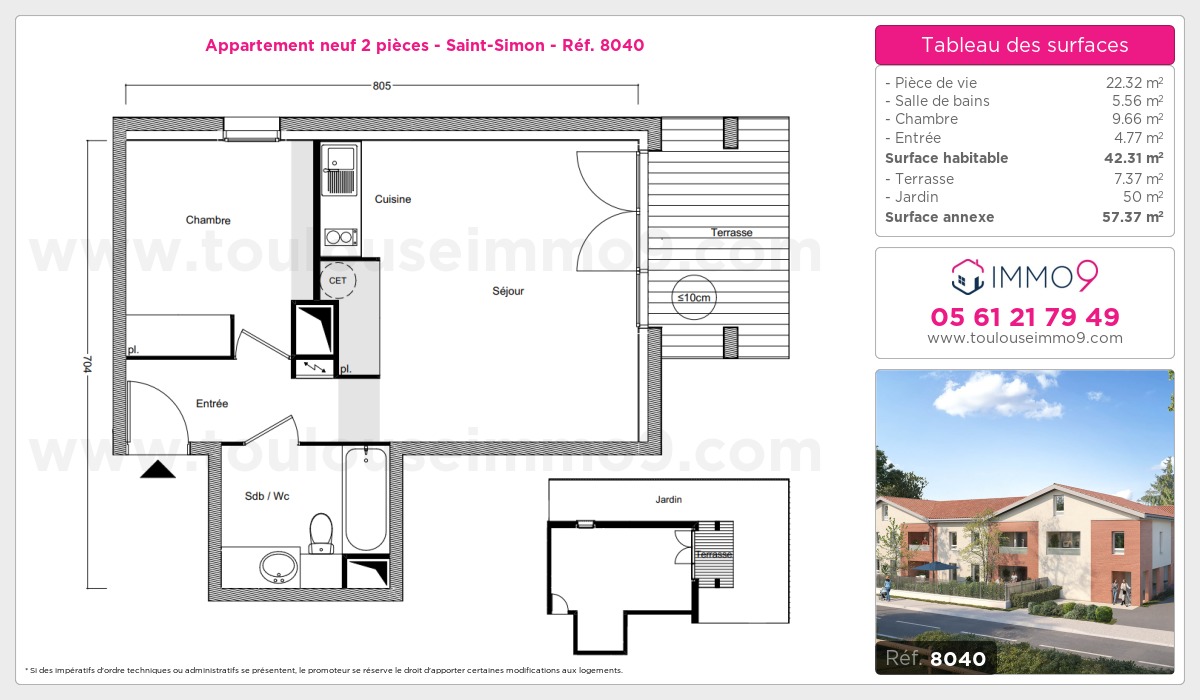 Plan et surfaces, Programme neuf Toulouse : Saint-Simon Référence n° 8040