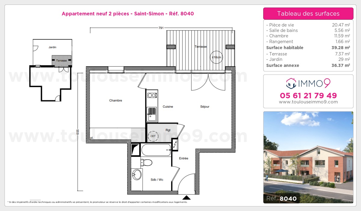 Plan et surfaces, Programme neuf Toulouse : Saint-Simon Référence n° 8040