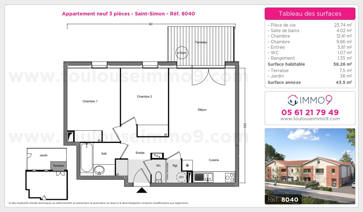 Plan et surfaces, Programme neuf Toulouse : Saint-Simon Référence n° 8040