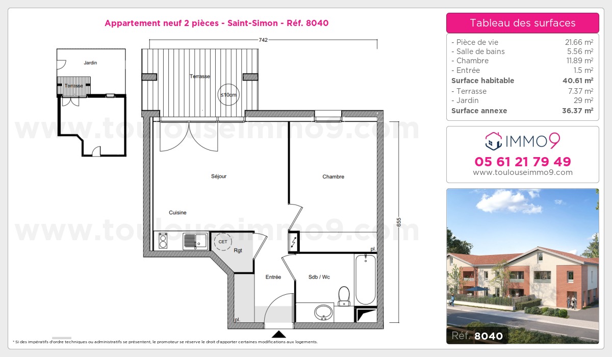 Plan et surfaces, Programme neuf Toulouse : Saint-Simon Référence n° 8040