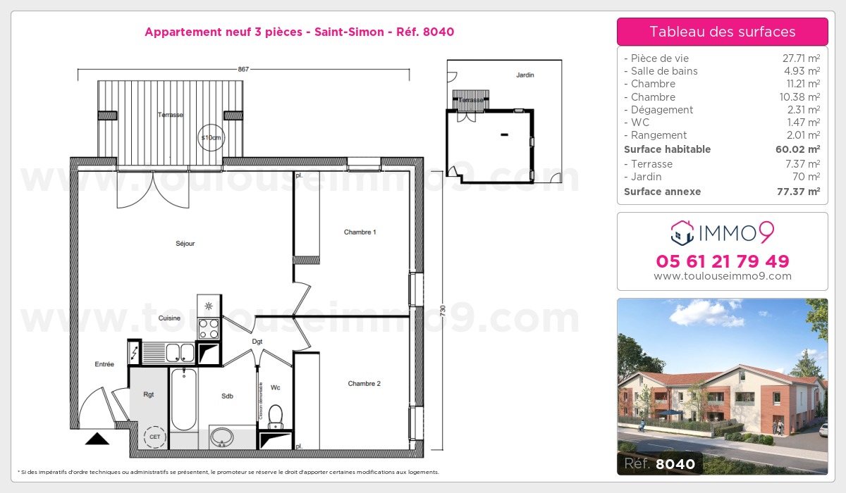 Plan et surfaces, Programme neuf Toulouse : Saint-Simon Référence n° 8040