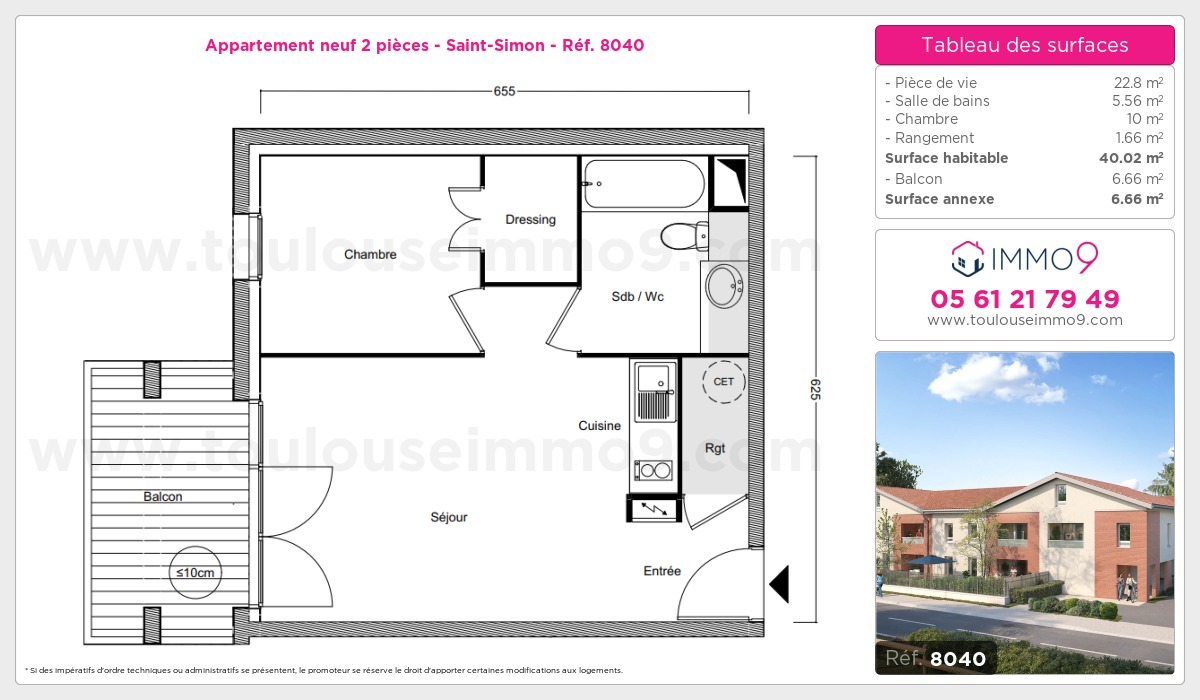 Plan et surfaces, Programme neuf Toulouse : Saint-Simon Référence n° 8040