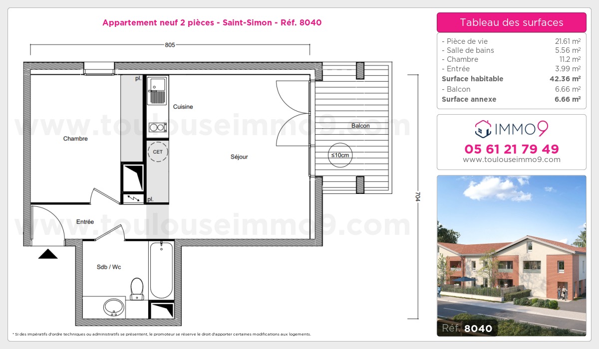 Plan et surfaces, Programme neuf Toulouse : Saint-Simon Référence n° 8040